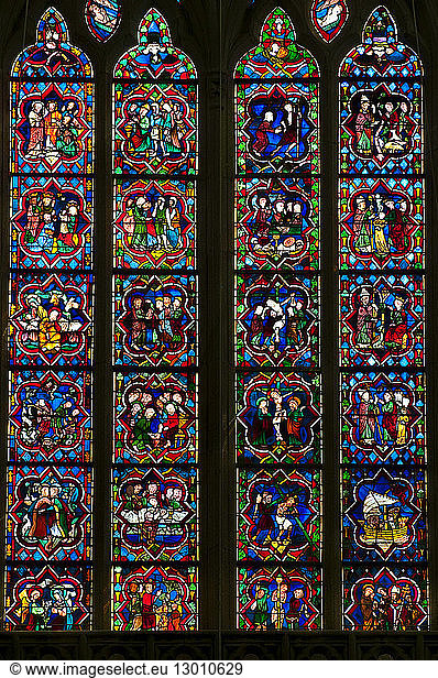France  Ile et Vilaine  Dol de Bretagne  St Samson gothic cathedal  detail of monumental stained glass windows
