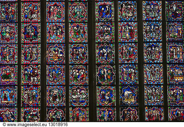 France  Ile et Vilaine  Dol de Bretagne  St Samson gothic cathedral  detail of monumental stained glass windows