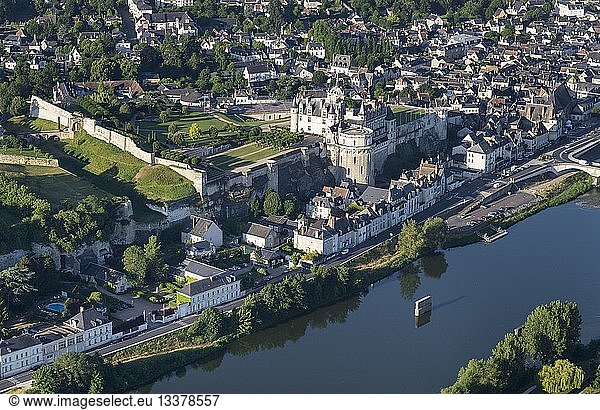 France  Indre et Loire  Amboise  Loire valley listed as World Heritage by UNESCO  Loire and Amboise castle (aerial view)