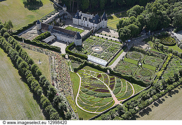 France  Indre et Loire  Azay le Rideau  La Chatonniere Castle and Gardens (aerial view)