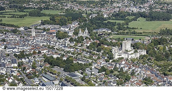 France  Indre et Loire  Loches  the castle and the medieval town (aerial view)