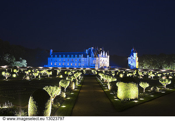 France  Indre et Loire  Loire Castles  Chenonceau  Chateau de Chenonceau at night