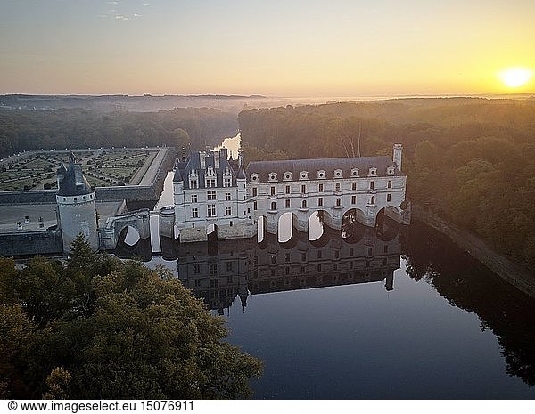 France  Indre et Loire  Loire Valley  castle of Chenonceau listed as World Heritage by UNESCO (aerial view)
