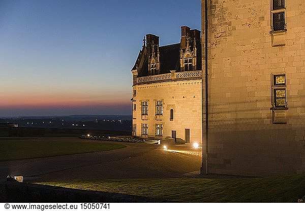France  Indre et Loire  Loire valley listed as World Heritage by UNESCO  Amboise  Amboise castle  the castle of Amboise from the interior courtyard and the garden by night