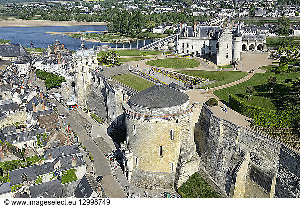 France  Indre et Loire  Loire valley listed as World Heritage by UNESCO  Amboise  the 15th century castle (aerial view)