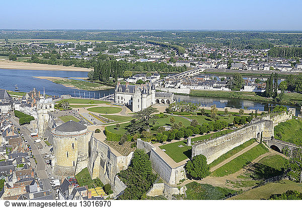 France  Indre et Loire  Loire valley listed as World Heritage by UNESCO  Amboise  the 15th century castle (aerial view)