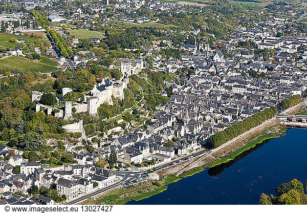 France  Indre et Loire  Loire Valley listed as World Heritage by UNESCO  Chinon (aerial view)