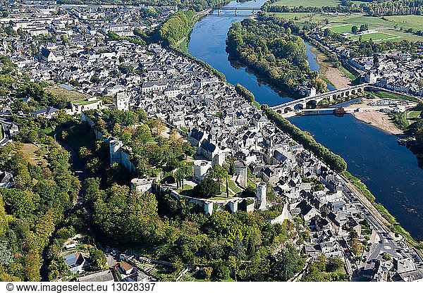 France  Indre et Loire  Loire Valley listed as World Heritage by UNESCO  Chinon (aerial view)