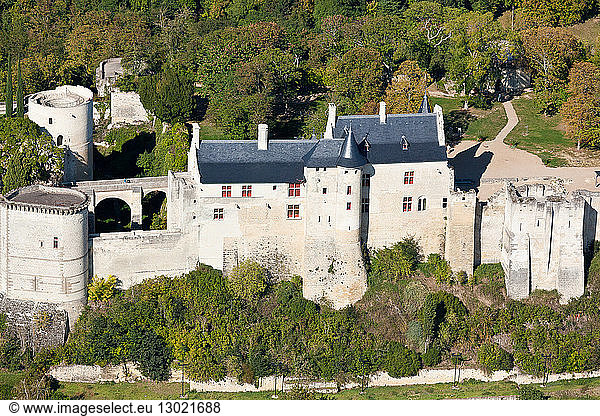 France  Indre et Loire  Loire Valley listed as World Heritage by UNESCO  Chinon  the castle (aerial view)