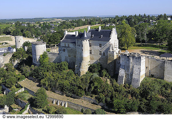 France  Indre et Loire  Loire valley listed as World Heritage by UNESCO  the castle of Chinon (aerial view)