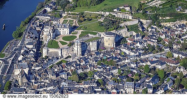 France  Indre et Loire  Loire valley listed as World Heritage by UNESCO  view of city and castle of Amboise (aerial view)