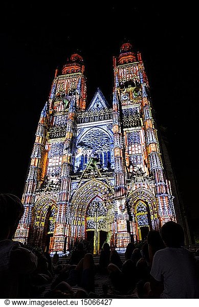 France  Indre et Loire  Loire valley  Tours  Cathedral of Saint Gatien  dated 13 to 16 th centuries  gothic style  sound and light show
