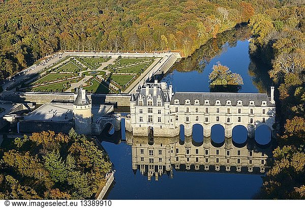 France  Indre et Loire  the castle of Chenonceau (aerial view)