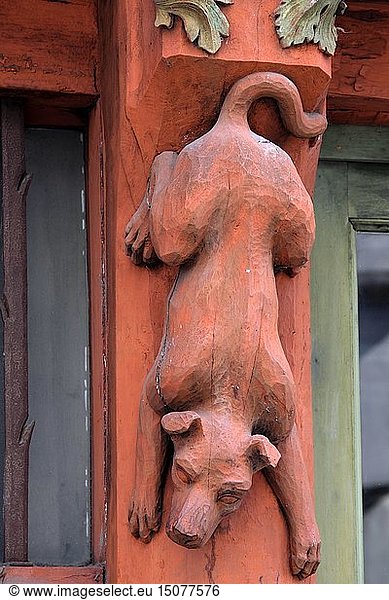 France  Indre et Loire  Tours  old town  Rue Colbert  half-timbered house  carved beam