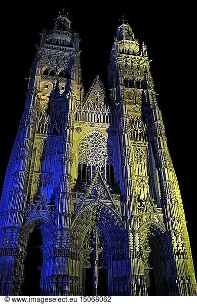 France  Indre et Loire  Tours  Saint Gatien cathedral  illuminations at night