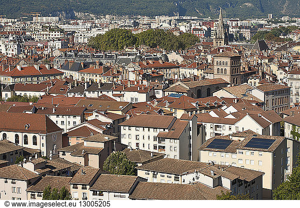 France  Isere  Grenoble  old town with steeple of Notre Dame Cathedral in the background  then steeple of St Andre Church