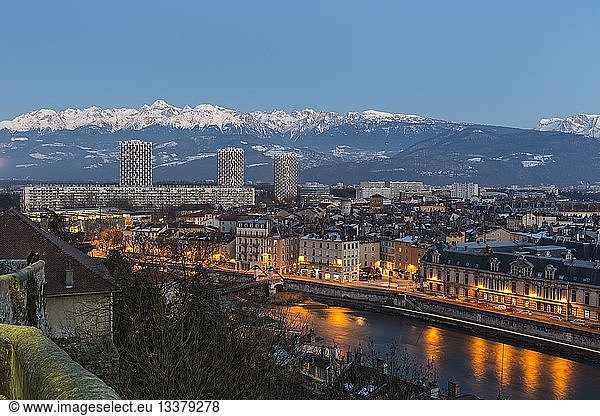 France  Isere  Grenoble  panoramic view from the Bastille fort  snowy Belledonne range in the background