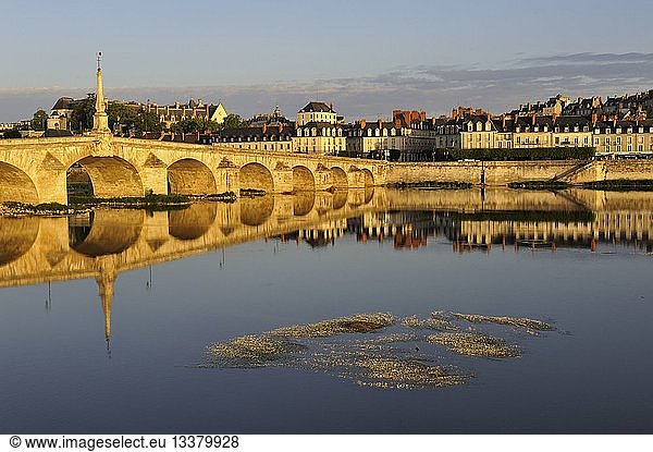France Loir et Cher Loire Valley listed as World Heritage by UNESCO Blois Pont Jacques Gabriel bridge over Loire river and in background the castle and Saint Nicolas church