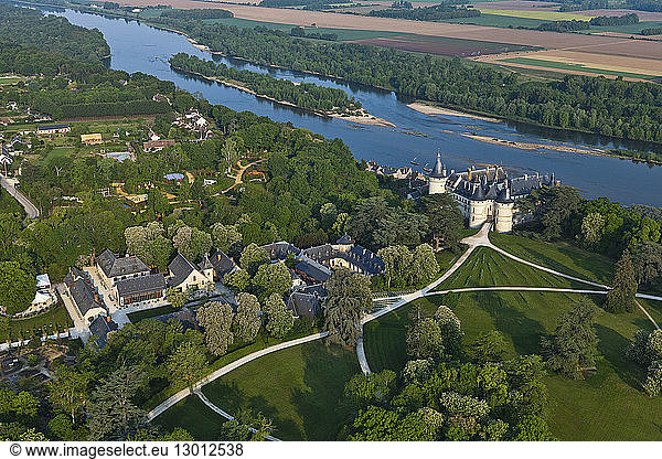 France  Loir et Cher  Loire Valley listed as World Heritage by UNESCO  Chateau de la Loire (castles of the Loire)  Chateau de Chaumont sur Loire (aerial view)