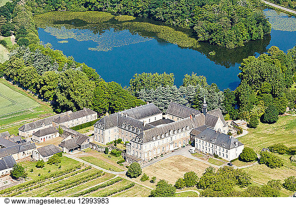 France  Loire-Atlantique  La Meilleraye de Bretagne  Melleray abbay established in 1145 (aerial view)
