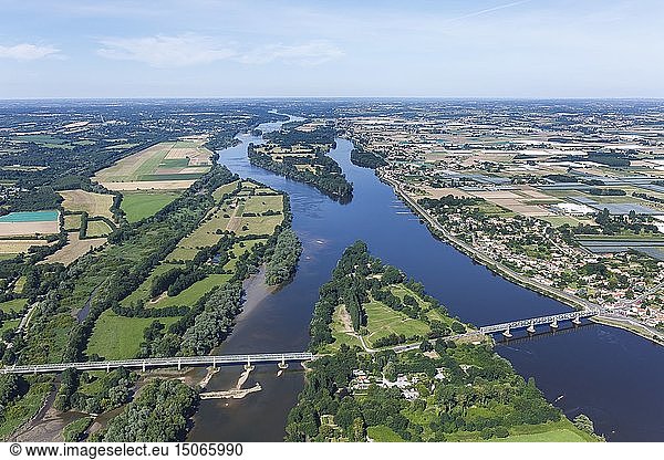France  Loire Atlantique  Thouare sur Loire  bridges on the Loire river (aerial view)
