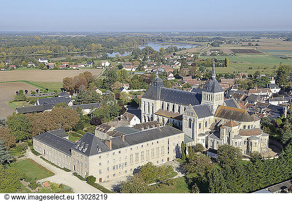 France  Loiret  Loire valley listed as World Heritage by UNESCO  Saint-Benoit-sur-Loire abbey (aerial view)