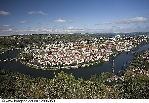 France Lot Cahors General view of the city and the meander of the Lot from the Mont Saint Cyr