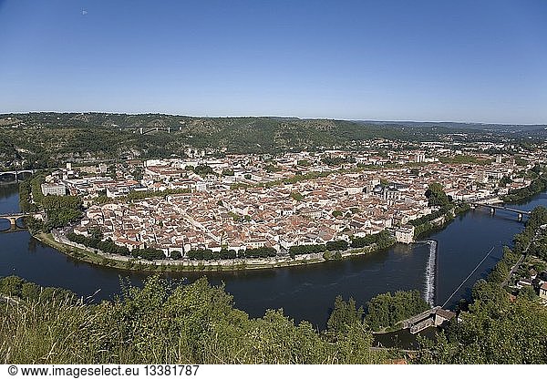 France  Lot  Cahors  General view of the city and the meander of the Lot from the Mont Saint Cyr