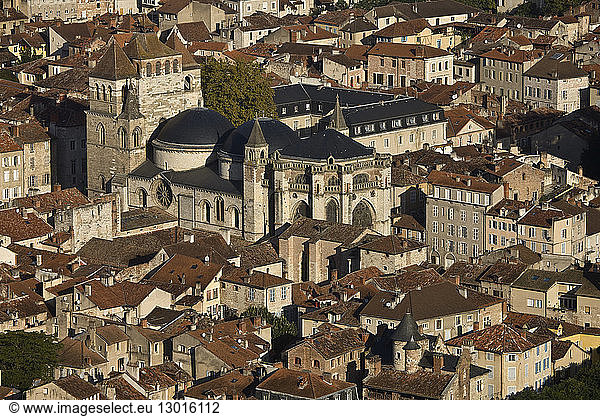 France Lot Cahors overlooking the rooftops of the old town and the Cathedral St Etienne