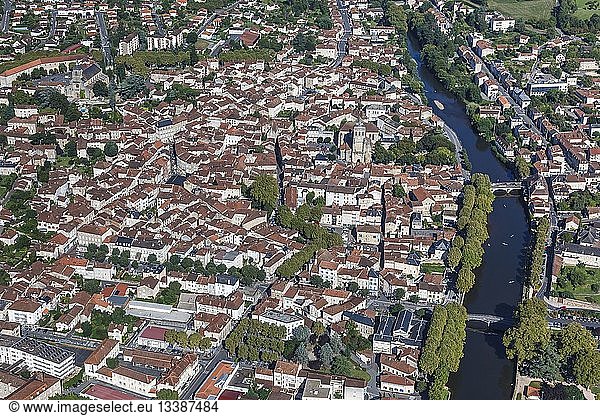 France  Lot  Figeac  the town on le Cele river (aerial view)