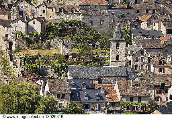 France  Lozere  the Causses and the Cevennes  Mediterranean agro pastoral cultural landscape  listed as World Heritage by UNESCO  Gorges of Tarn River  Sainte Enimie  labelled Les Plus Beaux Villages de France (The Most Beautiful Villages of France)