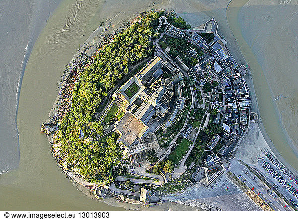 France  Manche  Bay of Mont Saint Michel  listed as World Heritage by UNESCO  Mont Saint Michel upright of the mont (aerial view)