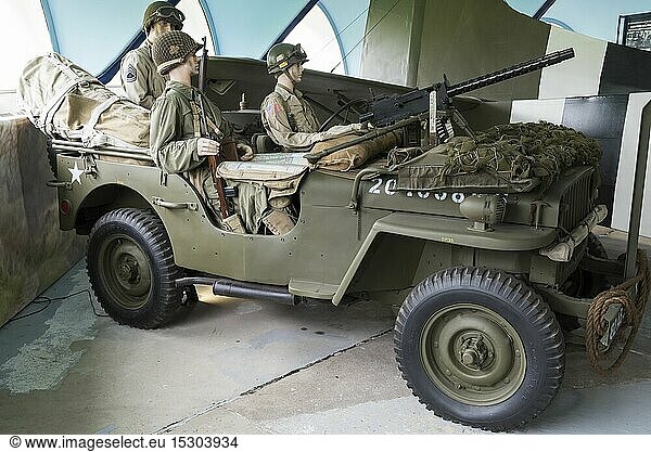 France  Manche  Cotentin  Sainte Mere Eglise  Airborne Museum  diorama of American Troops in a jeep