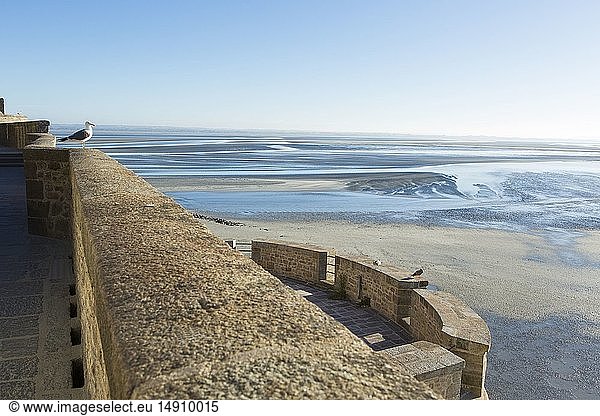 France manche Mont Saint Michel Bay listed as World Heritage by UNESCO view of the bay from the rampart walk