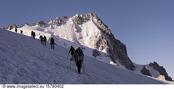France  Mont Blanc Massif  Chamonix  Mountaineers climbing Aiguille de Chardonnet in the snow