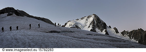 France  Mont Blanc Massif  Chamonix  Mountaineers climbing Aiguille de Chardonnet in the snow