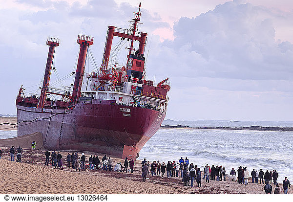 France  Morbihan  Erdeven  TK Bremen ship stranded on the beach Kerminihy