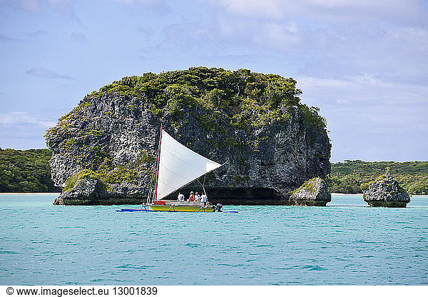 France  New Caledonia  isle of Pines  outrigger canoe in the Upi bay