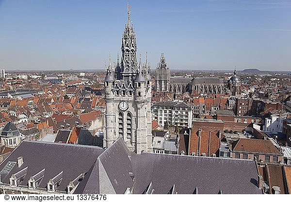 France  Nord  Douai  City Hall  belfry listed as World Heritage by UNESCO (aerial view)