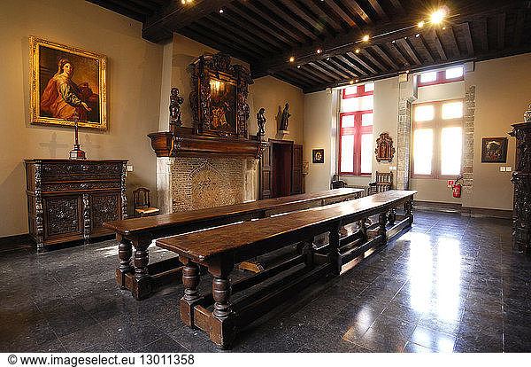 France  Nord  Lille  private kitchens and oak tables of the Hospice Comtesse museum in the district of Lille
