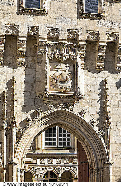 France  Nouvelle-Aquitaine  La Rochelle  Coat of arms over arched entrance of 14th century town hall