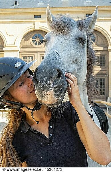 France  Oise  Chantilly  Chantilly Castle  the Great Stables  moment of intimacy between Estelle and her horse