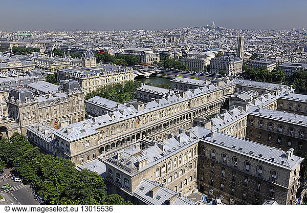 France  Paris  area listed as World Heritage by UNESCO  panorama from Notre Dame de Paris cathedral with the hospital of Hotel Dieu in the foreground