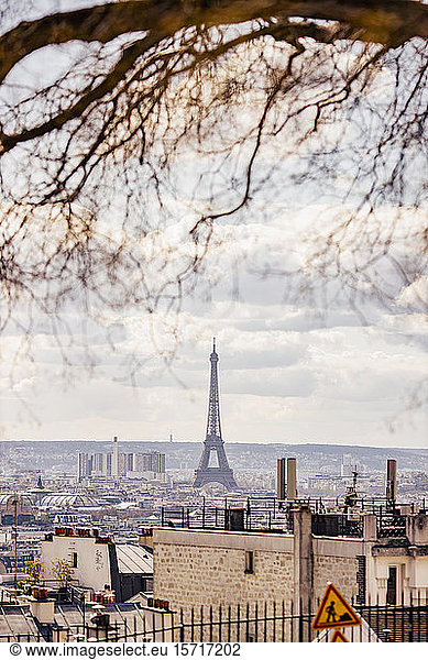 France  Paris  Eiffel Tower seen from Montmartre