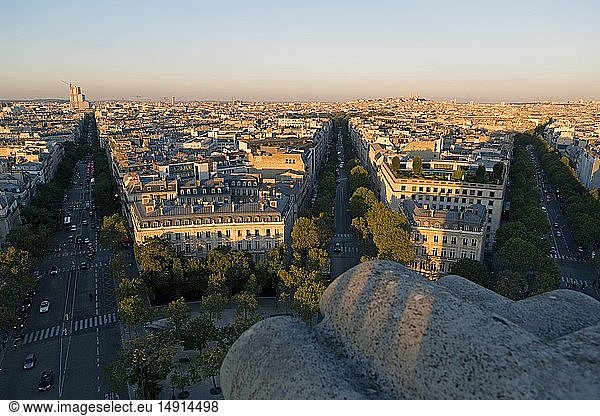 France  Paris  general view from the terrace of the Arc de Triomphe on the Avenues Wagram  Hoche and Friendland