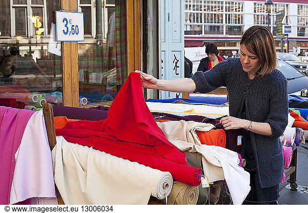 France  Paris  Montmartre  St Pierre square  Tissus Reine selling fabrics in bulk