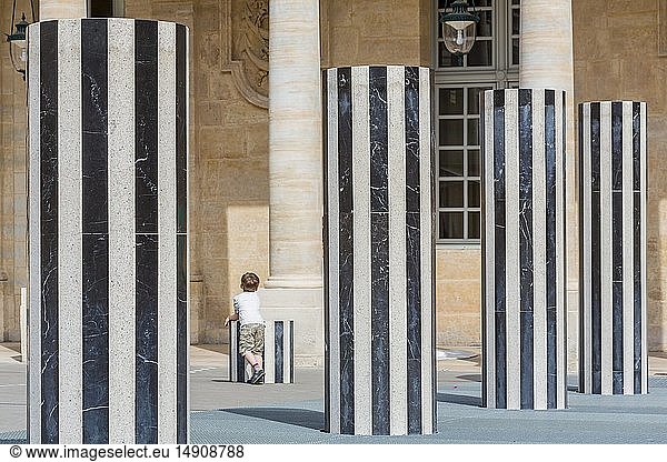 France  Paris  Palais Royal  work of art by Daniel Buren (1996) called Les Deux Plateaux or Columns of Buren