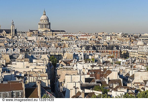 France  Paris  panoramic view to the Pantheon  In the foreground la rue des Bernardins that leads to the Saint Nicolas du Chardonnet's church and the one of Saint Etienne du Mont (aerial view)