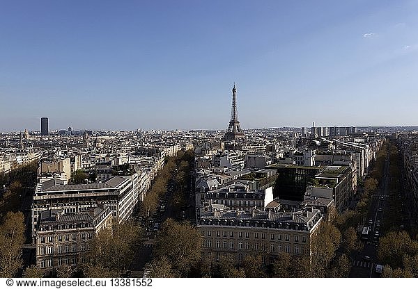 France  Paris  the Eiffel Tower  the avenues of Kleber and Jena from the Arc de Triomphe