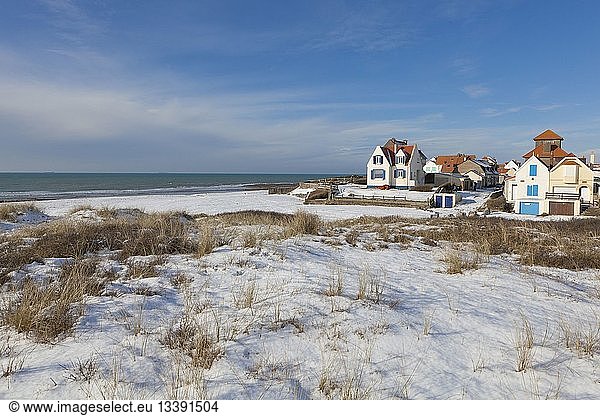 France Pas de Calais Audresselles beach covered with snow